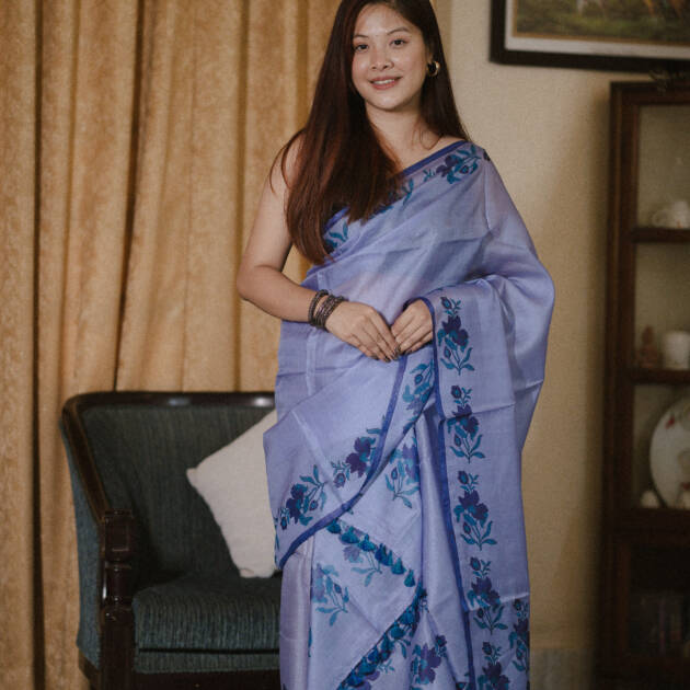 Pure Silk with Floral Hand block print