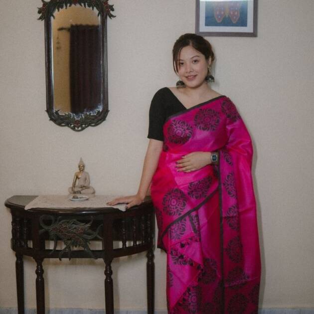 Pure Silk with Flora-geometrical hand block print