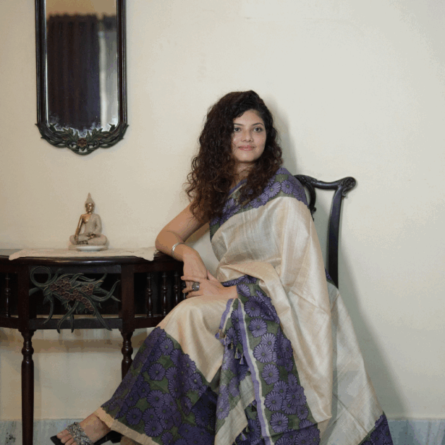 Colored Pure Silk Makhela Sador set with blouse piece