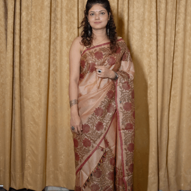 Colored Pure Silk Makhela Sador set with blouse piece