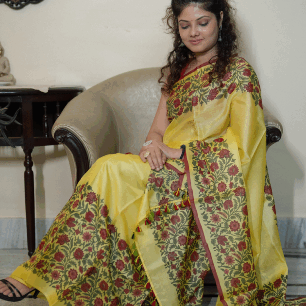 Colored Pure Silk Makhela Sador set with blouse piece